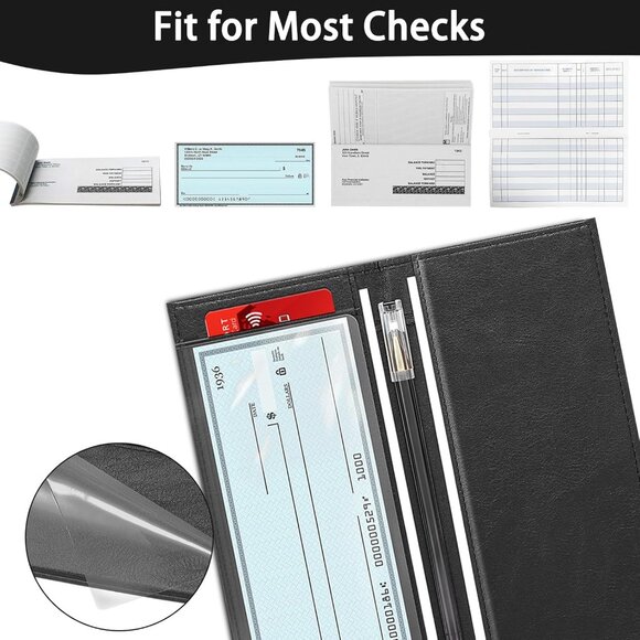 Leather Checkbook Cover Slim Wallet for Men Women - Picture 7 of 7